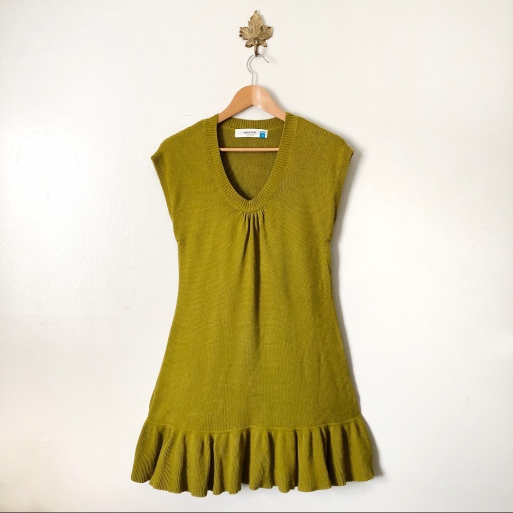 Anthropologie Sparrow Green Ruffle Hem Midi dress